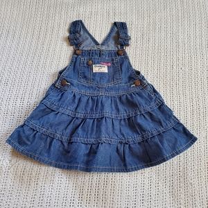 Oshkosh B’gosh Denim Blue Ruffle Vestbak Overall Jumper Dress Size 18 Months
